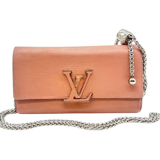 LOUIS VUITTON Pink Taurillon Capucines Leather Wallet with Chain Louis Vuitton