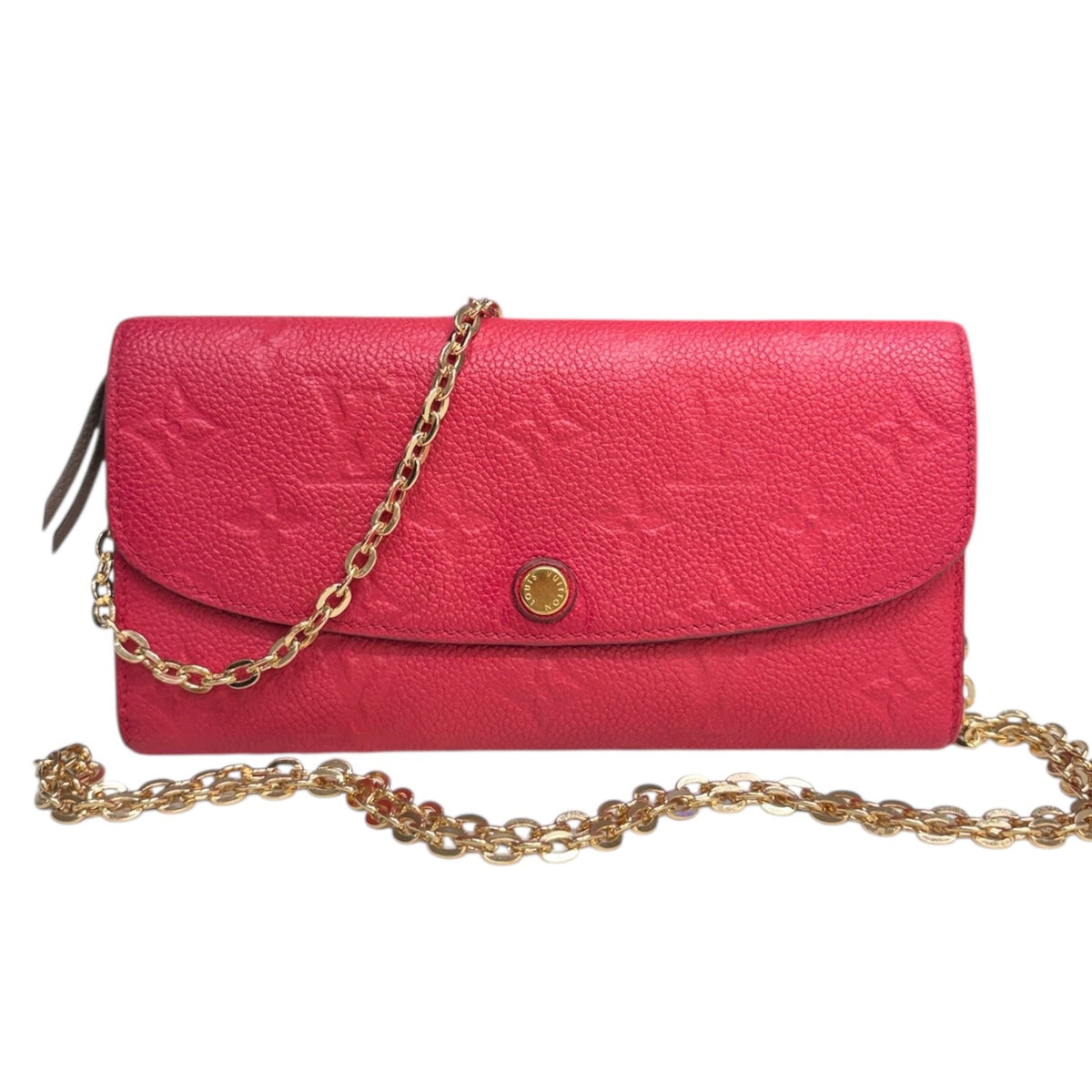 LOUIS VUITTON Pink Monogram Empreinte Emilie Wallet with added Chain