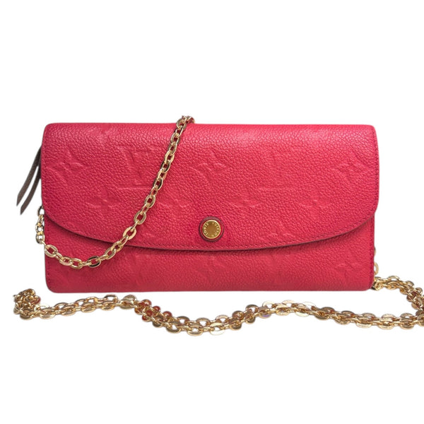 LOUIS VUITTON Pink Monogram Empreinte Emilie Wallet with added Chain