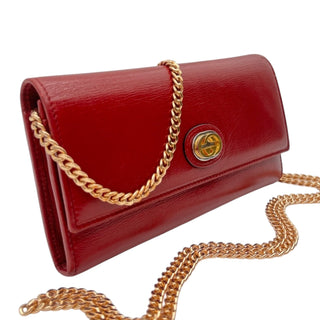 GUCCI Red Leather GG Logo Wallet with added Chain Gucci