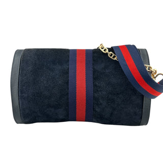 GUCCI Large Navy Suede Ophidia Clutch with added Strap & Chain Gucci