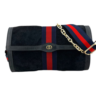 GUCCI Large Navy Suede Ophidia Clutch with added Strap & Chain Gucci