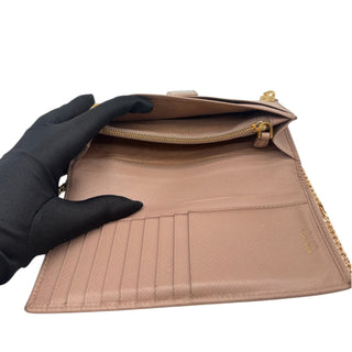 PRADA Beige Continental Saffiano Leather Wallet with Chain Prada