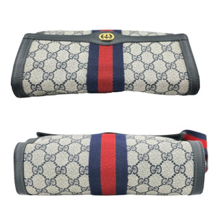 GUCCI Medium Navy Coated Canvas Ophidia Clutch with added Strap & Chain Gucci