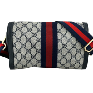 GUCCI Medium Navy Coated Canvas Ophidia Clutch with added Strap & Chain Gucci