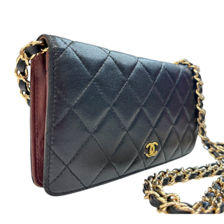 CHANEL Black Lambskin GHW Quilted Yen Wallet Chanel