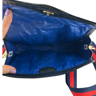 GUCCI Medium Navy Coated Canvas Ophidia Clutch with added Strap & Chain Gucci