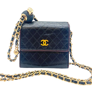 CHANEL Black Lambskin Quilted Compact Wallet Chanel