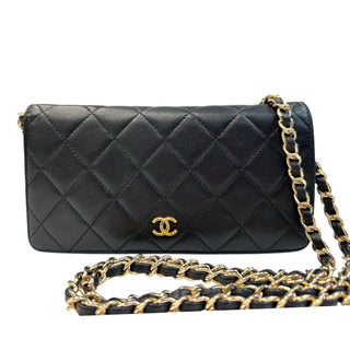 CHANEL Black Lambskin GHW Quilted Yen Wallet Chanel