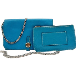 HERMES Blue Clemence Dogon Wallet with Unbranded Silver Chain Hermes