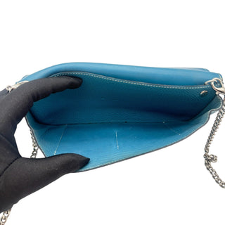 HERMES Blue Clemence Dogon Wallet with Unbranded Silver Chain Hermes