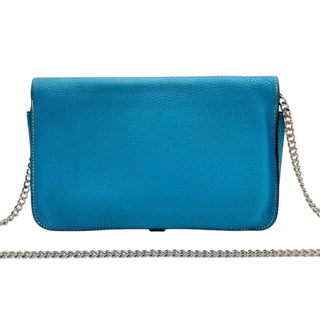 HERMES Blue Clemence Dogon Wallet with Unbranded Silver Chain Hermes