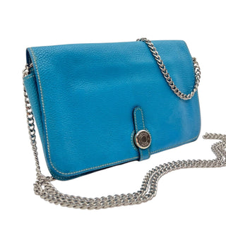 HERMES Blue Clemence Dogon Wallet with Unbranded Silver Chain Hermes