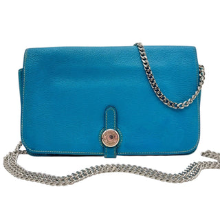 HERMES Blue Clemence Dogon Wallet with Unbranded Silver Chain Hermes