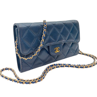 CHANEL Navy Lambskin GHW Classic Flap Wallet Chanel