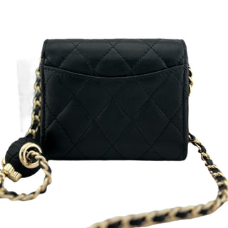 CHANEL Black Lambskin Classic Flap Compact Wallet with added Adjustable Chain Chanel