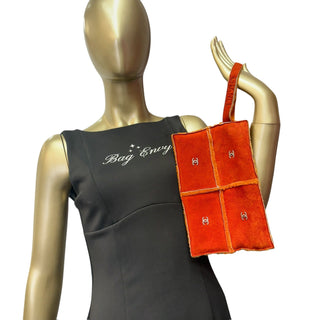 CHANEL Orange Shearling Suede Mouton Wristlet Bag Chanel