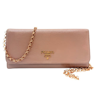 PRADA Pink Saffiano Leather Wallet with Chain Prada