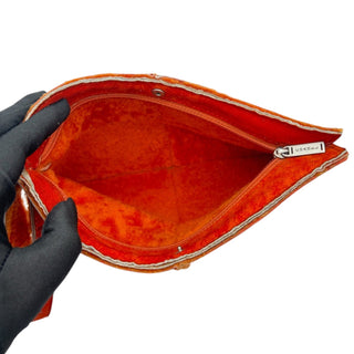 CHANEL Orange Shearling Suede Mouton Wristlet Bag Chanel