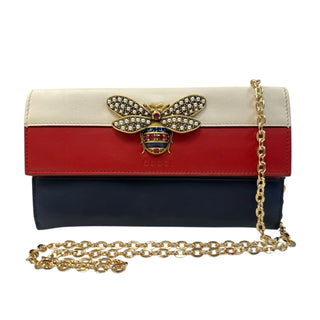 GUCCI Tri-Color Leather Queen Margaret Bee Wallet with Chain Gucci