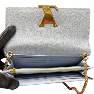 LOUIS VUITTON Blue Taurillon Capucines Leather Wallet added Chain Louis Vuitton