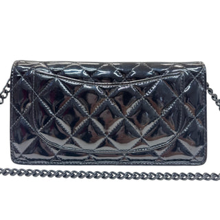 CHANEL Black Patent Leather Quilted Bifold Wallet Chanel
