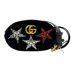 GUCCI Black Velvet Chevron Quilted Star Marmont Waist Bag Gucci