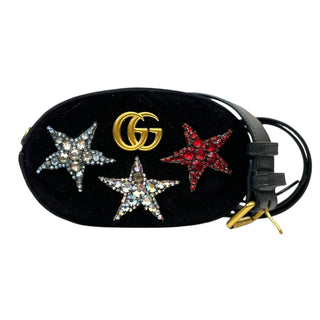 GUCCI Black Velvet Chevron Quilted Star Marmont Waist Bag Gucci