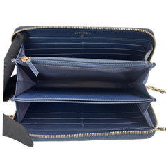 CHANEL Navy Caviar Quilted Leather GHW Zip Wallet Chanel