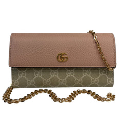GUCCI Pink Leather/Coated Canvas GG Supreme Marmont Wallet with added Chain Gucci