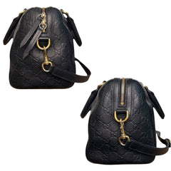GUCCI Guccissima Black Leather Signature Boston Bag with Strap Gucci