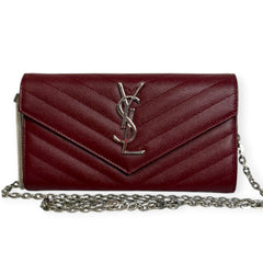SAINT LAURENT Scarlet Red Grain de Poudre Chevron Cassandra YSL Clutch with Chain Saint Laurent