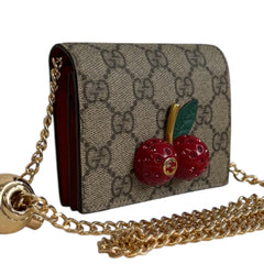 GUCCI GG Supreme Cherry Compact Wallet with Adjustable Chain Gucci