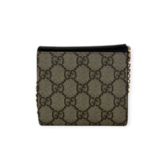 GUCCI GG Supreme and Black Leather Compact Wallet with Unbranded Adjustable Chain Gucci