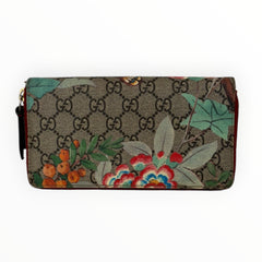 GUCCI GG Supreme Coated Canvas Tian Print Zip Wallet with Crossbody Chain Gucci