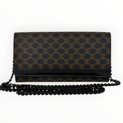 CELINE Black Macadam Coated Canvas Long Wallet with added Chain Celine