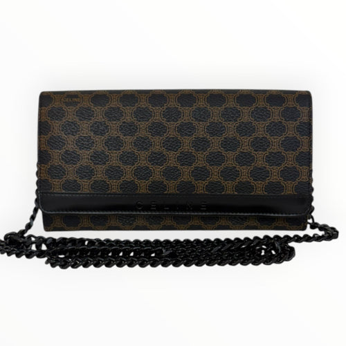 CELINE Black Macadam Coated Canvas Long Wallet with added Chain Celine