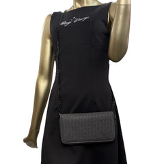 BOTTEGA VENETA Grey Leather Intrecciato Organizer Zip Wallet with added Chain Bottega Veneta