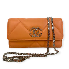 CHANEL 19 Melon Goatskin Large Quilt Medium Flap Wallet with added Chain Chanel