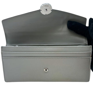 FENDI Gray Leather Continental Wallet with Silver Chain Fendi