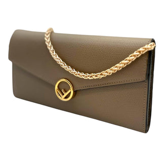Beige Continental Wallet with added Gold Crossbody Chain Fendi