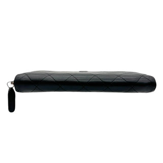 Black Zip Wallet with added silver and leather crossbody chain Chanel