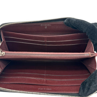 Black Zip Wallet with added silver and leather crossbody chain Chanel