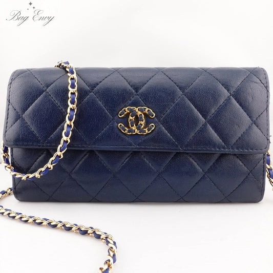 CHANEL 19 Goatskin Long Flap Wallet with Added Chain - Bag Envy