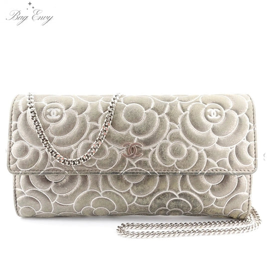 CHANEL Aged Calfskin Camellia Long Flap Wallet on Chain - Bag Envy