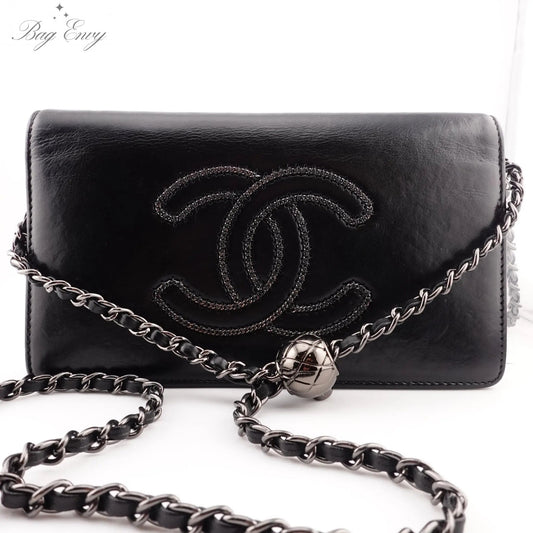 CHANEL Calfskin Chain CC Logo Bifold Wallet with Adjustable Chain - Bag Envy