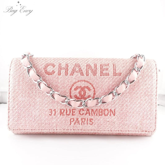 CHANEL Canvas Deauville Long Flap Wallet With Chain - Bag Envy