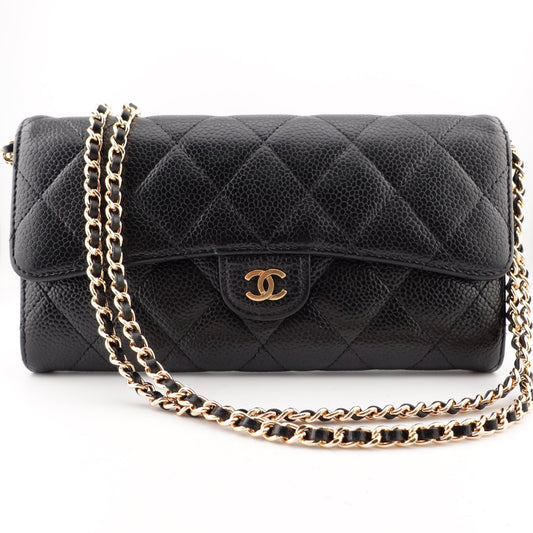 CHANEL Caviar Classic Flap Gusseted Wallet with Added Unbranded Chain - Bag Envy