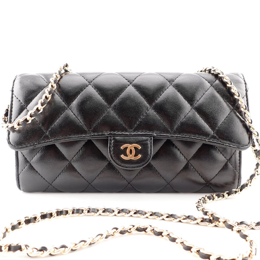 CHANEL Lambskin Classic Flap Gusseted Wallet with Added Unbranded Chain - Bag Envy
