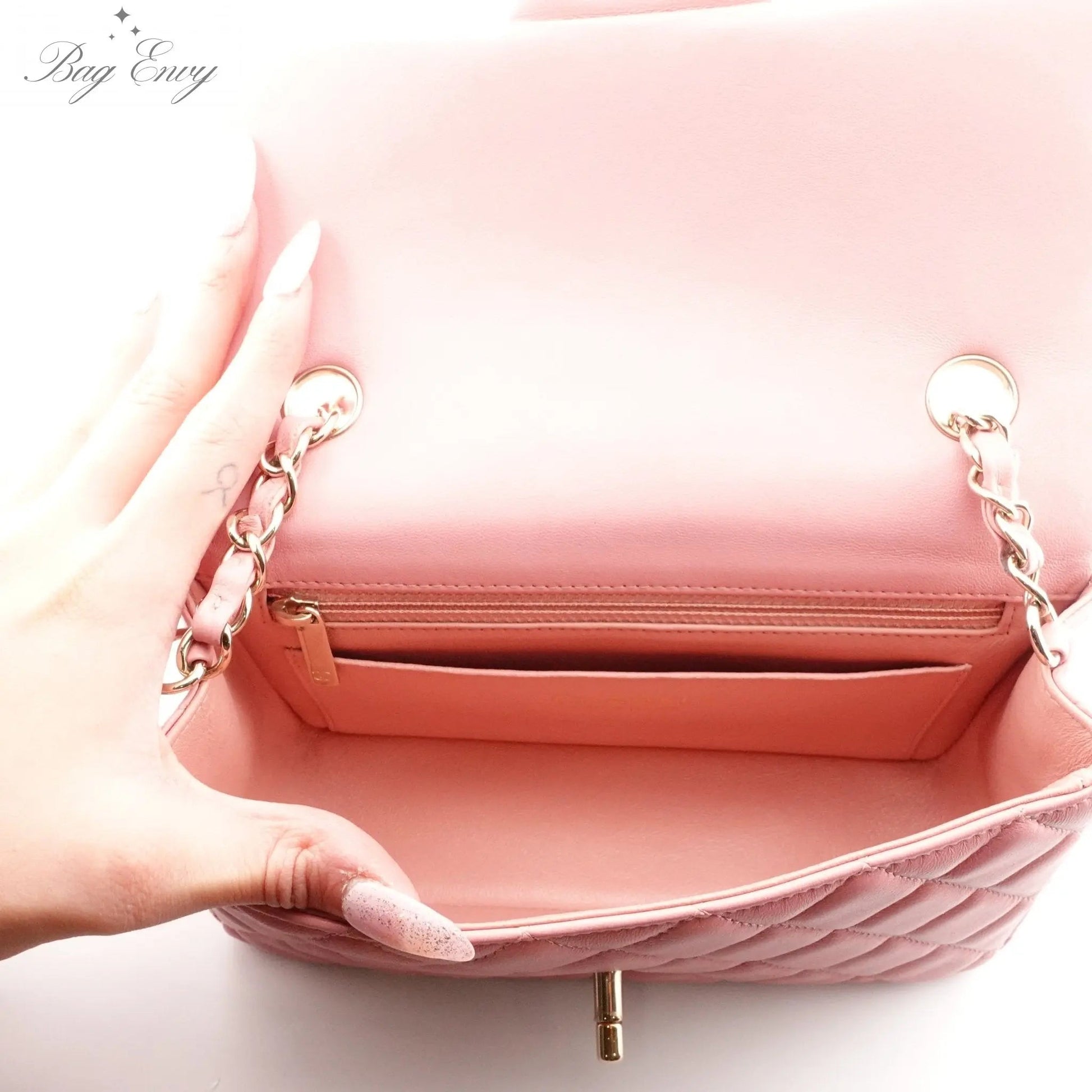 CHANEL Pink Lambskin Mini Classic Single Flap Bag - Bag Envy